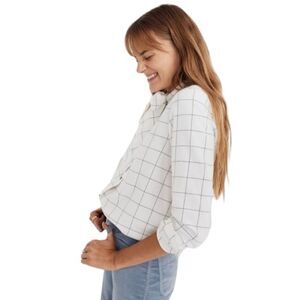 Madewell Neutral Flannel Tie-Neck Shirt‎ in Windowpane women's sz S